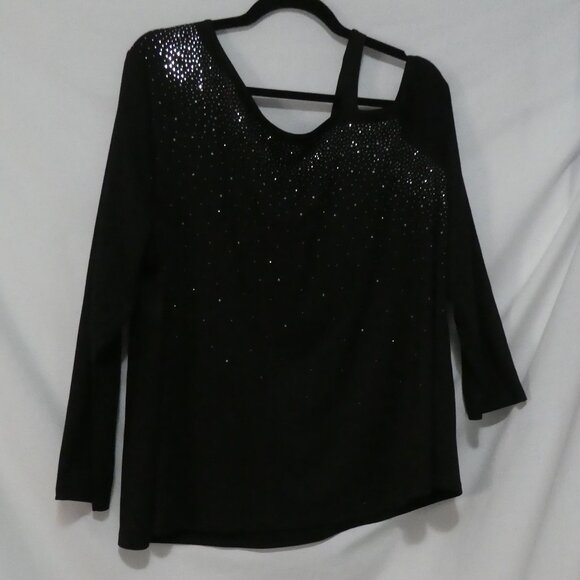 SHEIN - Curve | 2XL | Black Sequined Cut-Out / Cold Shoulder Long Sleeve Shirt - Picture 1 of 14